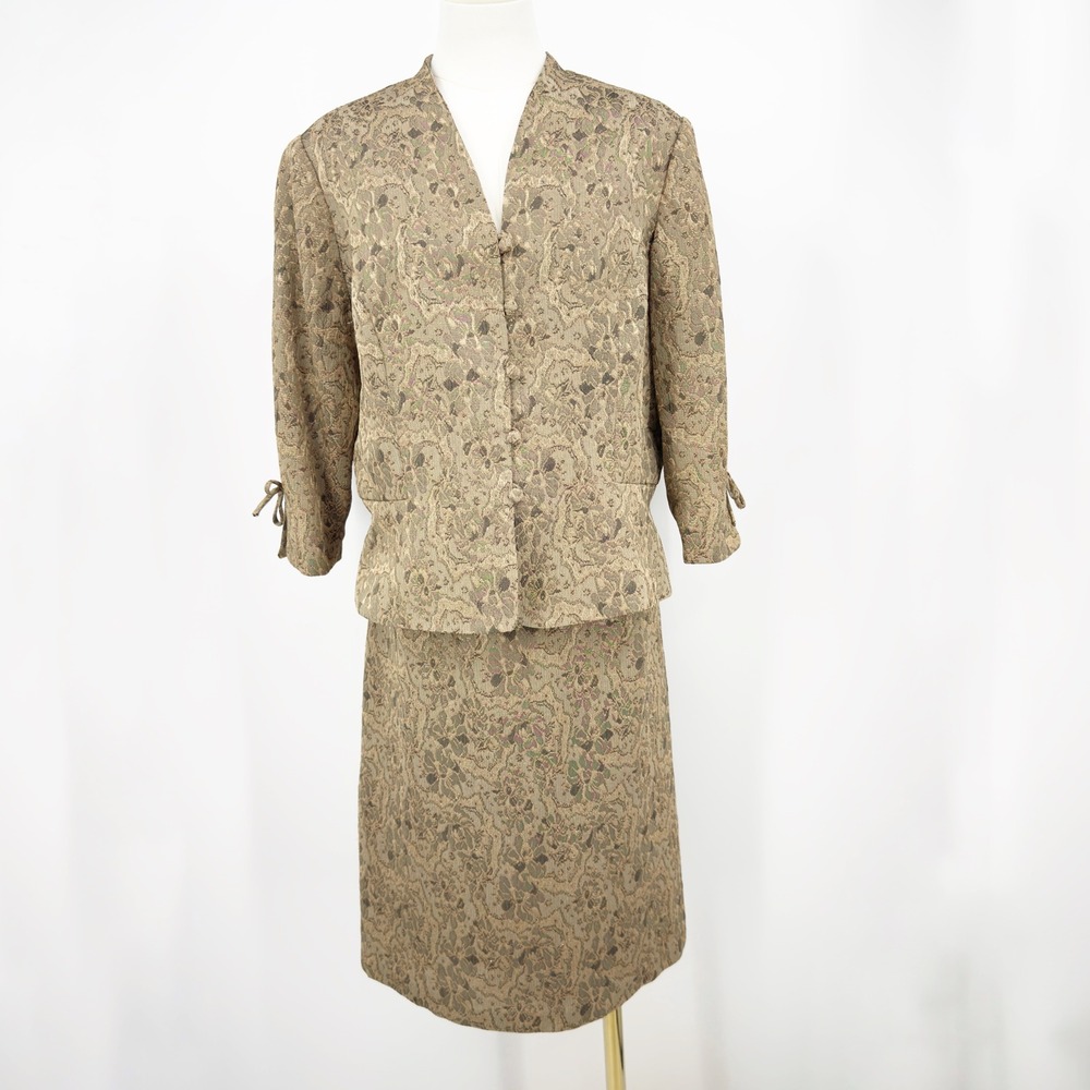 Perceptions Skirt Suit Set Jacquard Floral Peplum Jacket Pencil 14 Church Lady‎